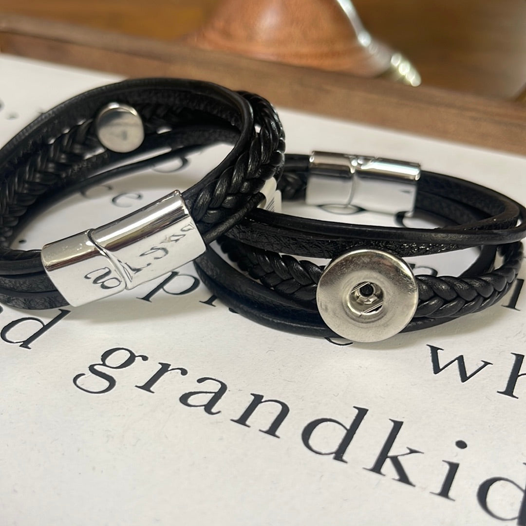 Black Braided Leatherette Magnetic Bracelet