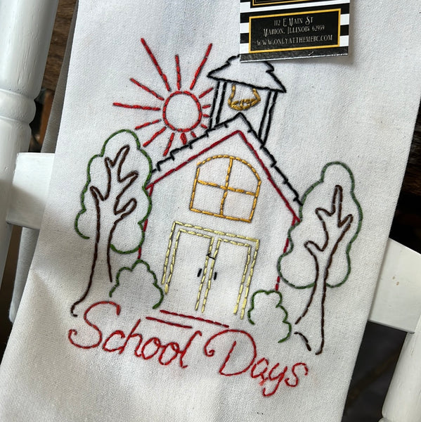 School Days Hand a embroidered Towel