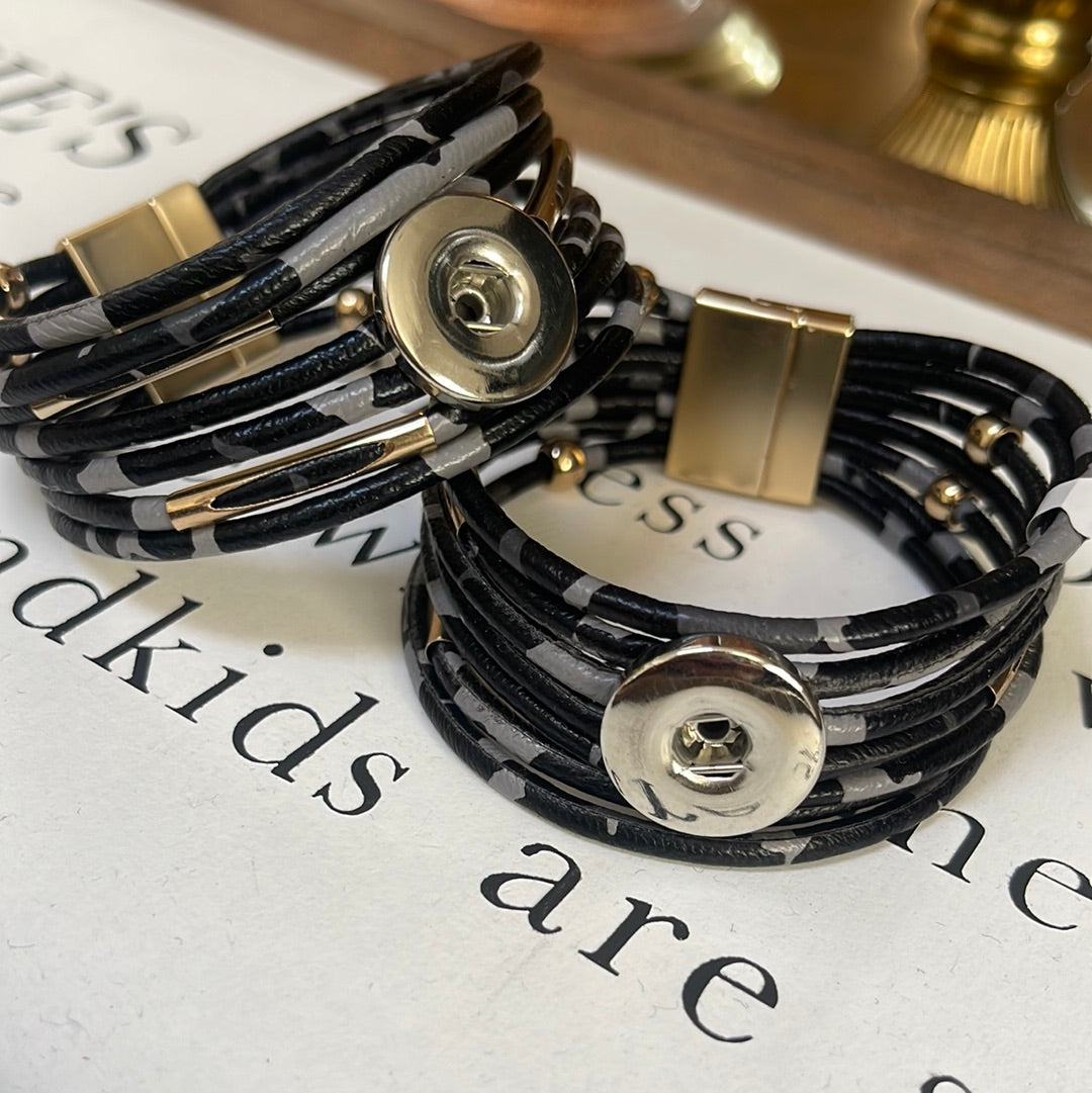 Wide Cuff Black/Gray Braided Leatherette Magnetic Bracelet