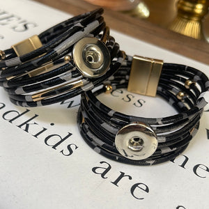 Wide Cuff Black/Gray Braided Leatherette Magnetic Bracelet