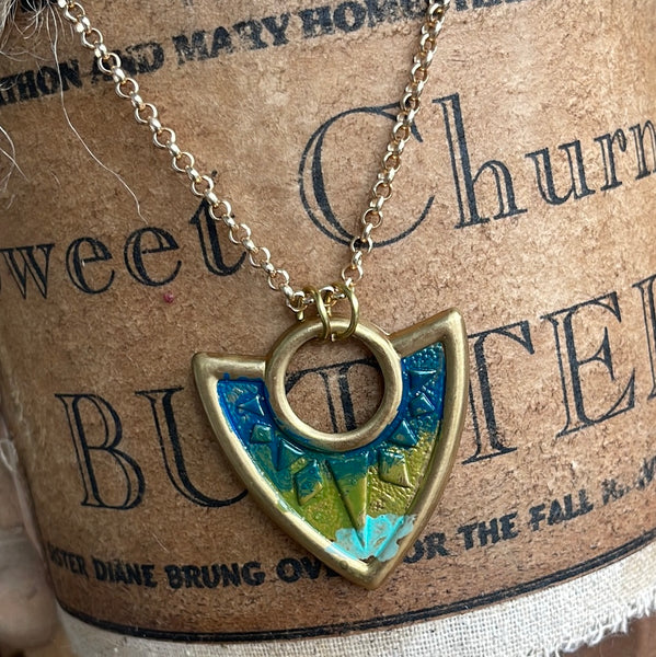 Gold Link Painted Medallion Necklace