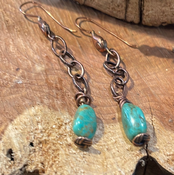Brass And Turquoise Necklace & Earring Set