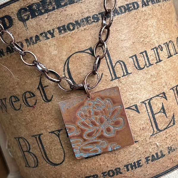 Vintage Brass Link Hammered Medallion Necklace