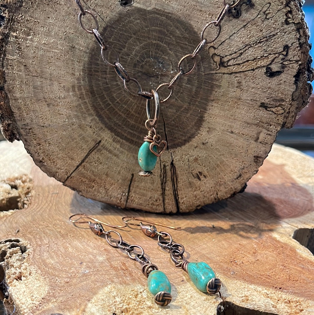 Brass And Turquoise Necklace & Earring Set