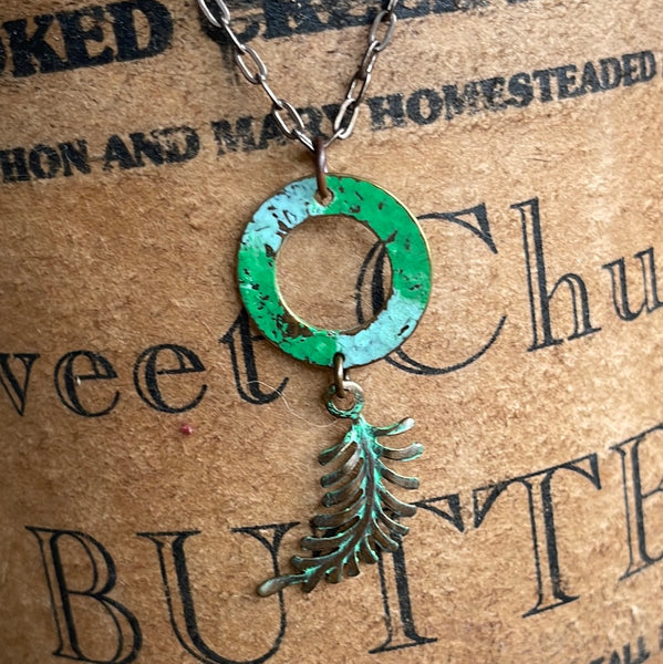 Vintage Brass Link Painted Medallion Necklace with Side Clasp