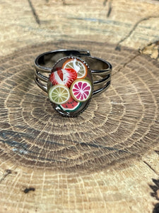 Arisan Crafted Resin Pewter Flower Adjustable Coctail Ring