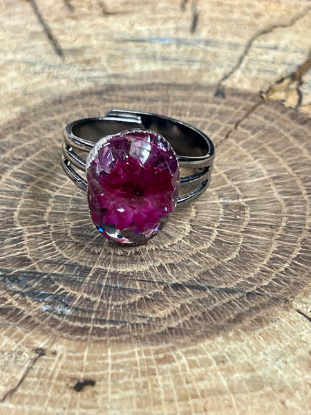 Arisan Crafted Resin Purple Pewter Adjustable Coctail Ring