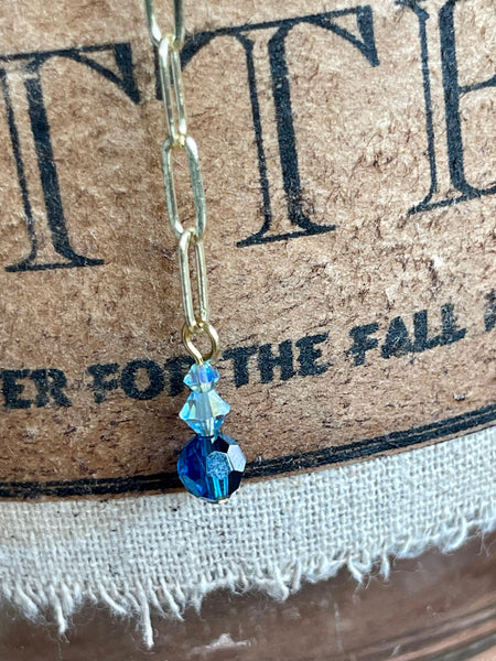 Blue Crystal Link Necklace with Rhinestone Clasp