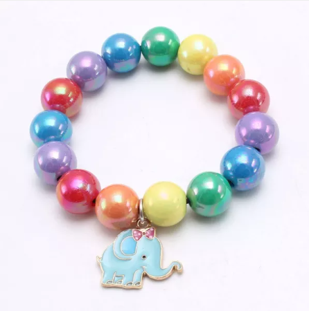 Rainbow Bead Bracelet w/ Charm