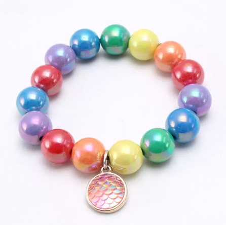 Rainbow Bead Bracelet w/ Charm