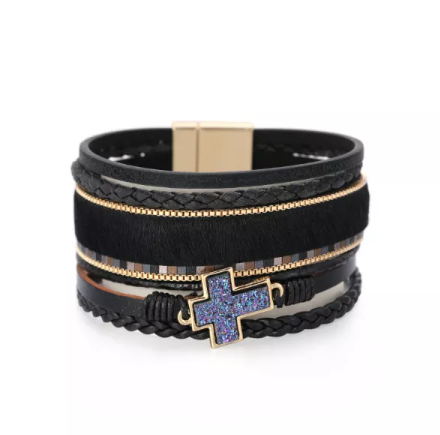 Cuff Glitter Cross Bracelet