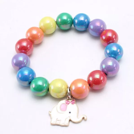 Rainbow Bead Bracelet w/ Charm