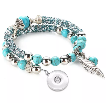 Feather Charm and Bead Snap Bracelet