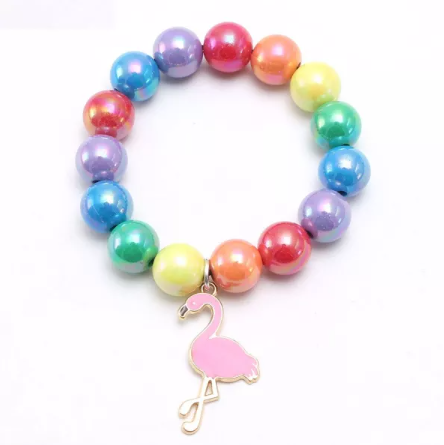 Rainbow Bead Bracelet w/ Charm