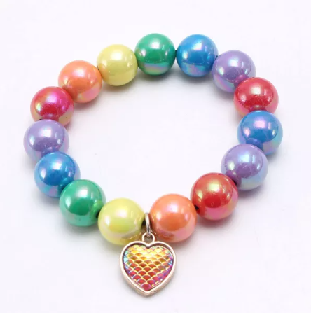 Rainbow Bead Bracelet w/ Charm