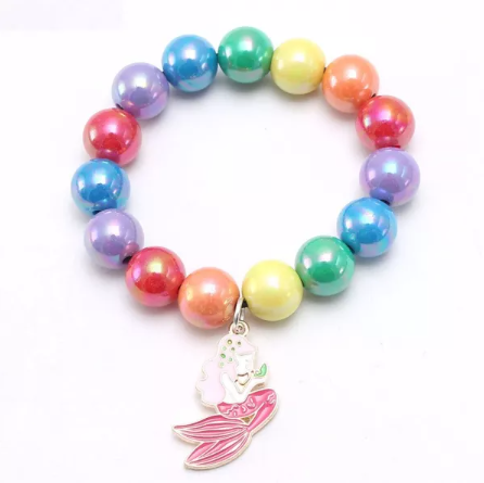 Rainbow Bead Bracelet w/ Charm