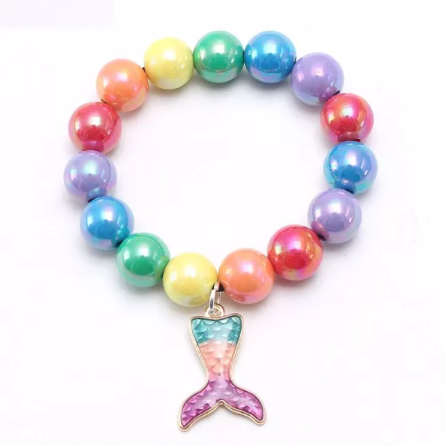 Rainbow Bead Bracelet w/ Charm