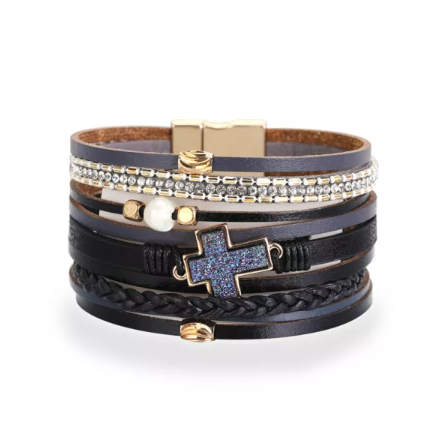 Multi-Layer Cord Bracelet with Cross