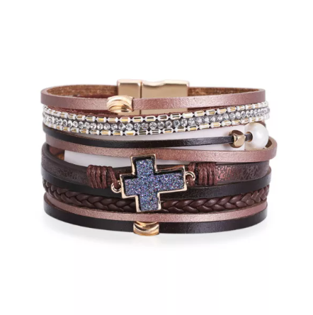 Multi-Layer Cord Bracelet with Cross