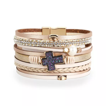 Multi-Layer Cord Bracelet with Cross