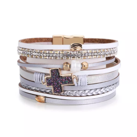 Multi-Layer Cord Bracelet with Cross