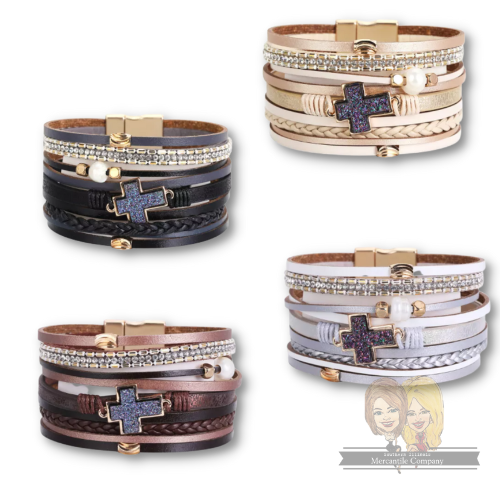 Multi-Layer Cord Bracelet with Cross