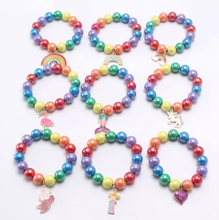 Rainbow Bead Bracelet w/ Charm