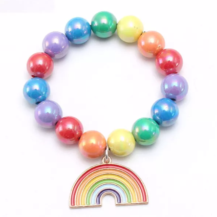 Rainbow Bead Bracelet w/ Charm