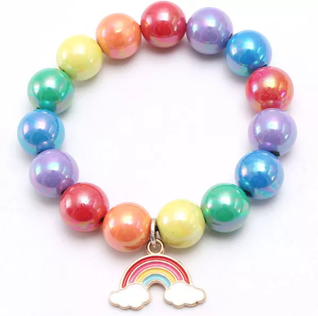 Rainbow Bead Bracelet w/ Charm