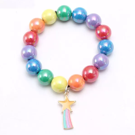 Rainbow Bead Bracelet w/ Charm