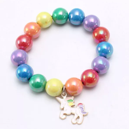 Rainbow Bead Bracelet w/ Charm