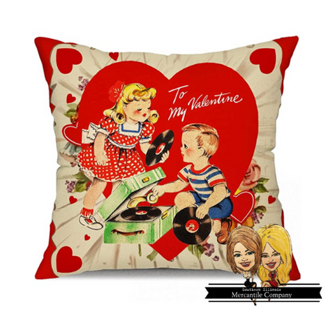 Vintage Valentine's Day Records Pillow