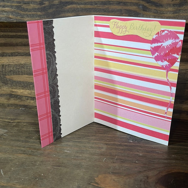Pink checkered birthday Card