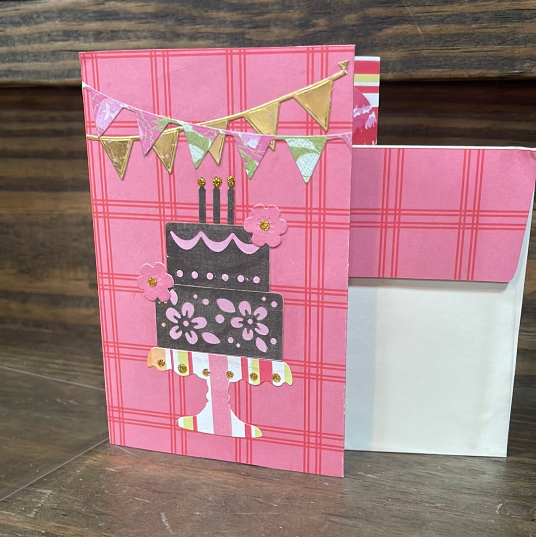 Pink checkered birthday Card